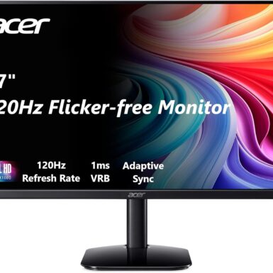 Acer 27 Inch Monitor- KB272-27 Inch FHD IPS (1920 x 1080) Display, Up to 120Hz Refresh Rate, 99% sRGB, Tilt, Adaptive-Sync Support (FreeSync Compatible) 1ms (VRB), sRGB 99% Color, HDMI & VGA Ports